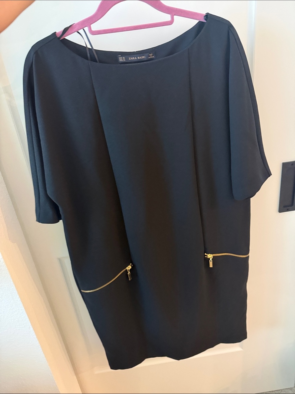 Zara Black Midi Dress with Gold Zipper Accents